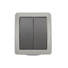 Выключатель двухклавишный INDUSTRIAL IP54 о/у, серый KRANZ
