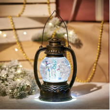 Декоративный фонарь с эффектом снегопада и подсветкой Снеговики, Белый