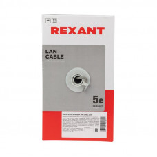 Кабель витая пара U/UTP, CAT 5e, ZH нг(А)-HF, 4PR, 24AWG, INDOOR, SOLID, серый, 305м REXANT