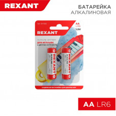 Батарейка алкалиновая AA/LR6, 1,5В, 2 шт, блистер REXANT