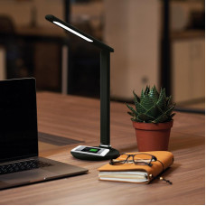 Светильник настольный REXANT Status LED, USB-зарядка устройств, 2700-6500 К, диммирование, 220 В, эффект тиснения под кожу