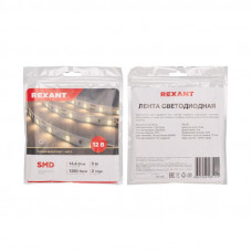 Лента светодиодная 12В, SMD2835, 14,4Вт/м, 120 LED/м, 3000K, 8мм, 5м, IP20 REXANT