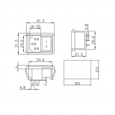 Выключатель клавишный 250V 10А (4с) ON-OFF красный с подсветкой и штекером C14 3PIN  REXANT