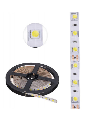 Лента светодиодная 12В, SMD5050, 14,4Вт/м, 60 LED/м, 6500К, 10мм, 3м, для БП с клеммами, IP65 LAMPER