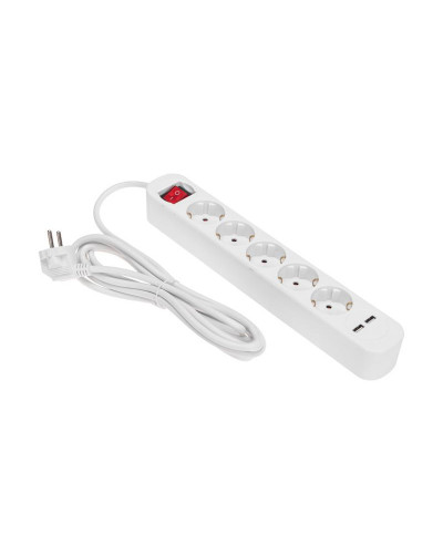 Удлинитель STANDARD 5 гнезд, 3м, 3х1,0мм², с/з, с выключателем, 2 USB, белый REXANT