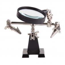 Держатель Третья рука, 2 зажима, лупа 60мм (2.5х), основание чугун REXANT