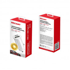 Автозарядка в прикуриватель REXANT АЗУ USB-A+USB-C, 2.4 A белая
