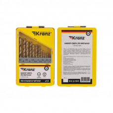 Набор сверл по металлу, 1,5-6,5мм (через 0,5мм, 3,2мм, 4,8мм), НSS, ТИТАН, цилиндрический хвостовик, металлический кейс, 13 шт. KRANZ
