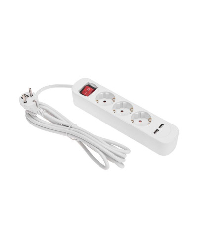 Удлинитель STANDARD 3 гнезда, 3м, 3х1,0мм², с/з, с выключателем, 2 USB, белый REXANT