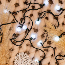 Гирлянда Шарики Ø25 мм, 5м, темно-зеленый ПВХ, 25 диодов, цвет Белый, Без контроллера