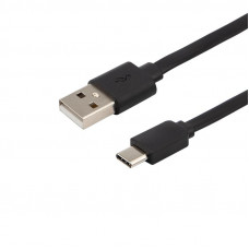 Кабель USB-A – Type-C, 2,4A, 1м, ПВХ, черный, плоский REXANT