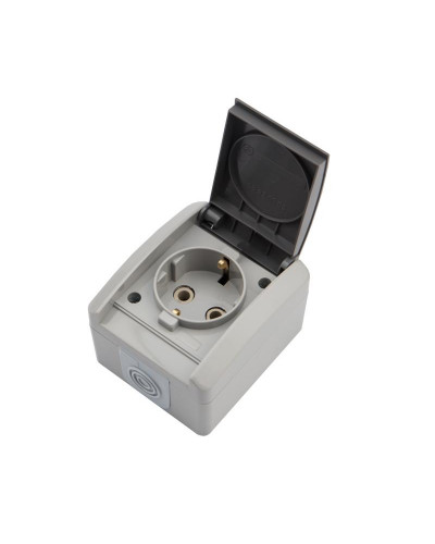Розетка одноместная (керамика) INDUSTRIAL IP54 с/з, о/у, серая KRANZ