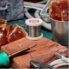 Припой с канифолью ПОС-61, 100г, Ø2мм, (олово 61%, свинец 39%), катушка REXANT