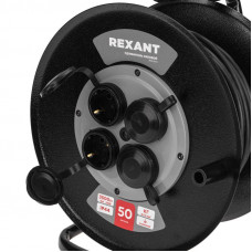 Удлинитель силовой КГ на катушке 4 гнезда, с/з, 50м, 3х1,5мм², IP44 c защитными крышками, металлическая катушка REXANT