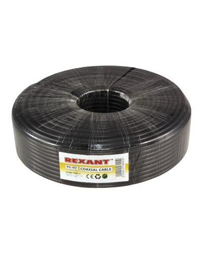 Кабель коаксиальный RG-6U, 75Ом, Cu/Al/Cu, 64%, 100м, OUTDOOR, черный REXANT