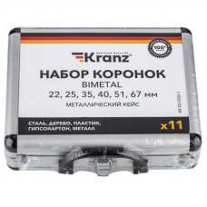 Набор коронок Bimetal (22, 25, 35, 40, 51, 67), 11 предметов, металлический кейс KRANZ