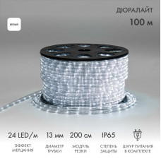 Дюралайт LED двухжильный 230В 13мм 24 LED/м БЕЛЫЙ эффект мерцания модуль 2м бухта 100м NEON-NIGHT Эконом