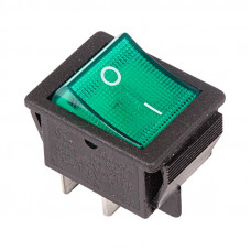 Выключатель клавишный 250V 16А (4с) ON-OFF зеленый  с подсветкой (RWB-502, SC-767, IRS-201-1)  REXANT (в упак. 1шт.)
