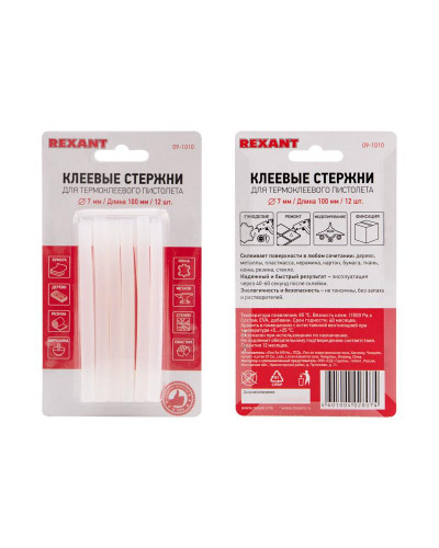Стержни клеевые Ø7мм, 100мм, прозрачные (12 шт/уп), блистер REXANT