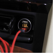 Автозарядка в прикуриватель 2хUSB с дисплеем (АЗУ) (1000+2100 mA) серебристая REXANT