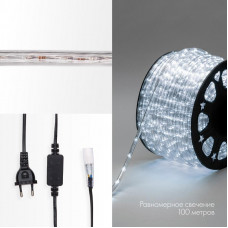 Дюралайт LED двухжильный 230В 10мм 24 LED/м БЕЛЫЙ постоянное свечение модуль 2м бухта 100м NEON-NIGHT