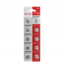 Батарейка часовая LR44, 1,5В, 10 шт (AG13, LR1154, G13, A76, GP76A, 357, SR44W) блистер REXANT