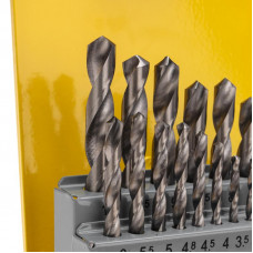 Набор сверл по металлу, 1-10мм (через 0,5мм, 3,2мм, 4,8мм), HSS, цилиндрический хвостовик, металлический кейс, 21 шт. KRANZ