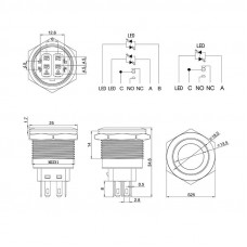 Кнопка антивандальная Ø22 12В(LED) Б/Фикс (5с) OFF-(ON) / ON-(OFF) подсв/красная REXANT