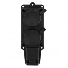 Розетка (колодка) влагозащищенная с крышкой 2 гнезда, 2Р+РЕ, 230В, с/3, 16А, IP44, каучук, черная PROconnect