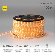 Дюралайт LED двухжильный 230В 13мм 24 LED/м ЖЕЛТЫЙ постоянное свечение модуль 2м бухта 100м NEON-NIGHT