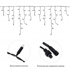 Гирлянда светодиодная Бахрома (Айсикл) 4,8х0,6м 176 LED ТЕПЛЫЙ БЕЛЫЙ черный ПВХ IP65 эффект мерцания 230В нужен блок питания 303-500 NEON-NIGHT