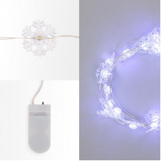 Гирлянда светодиодная Снежинки, 2м, 20LED, БЕЛЫЙ, IP20, 2хCR2032 в комплекте NEON-NIGHT