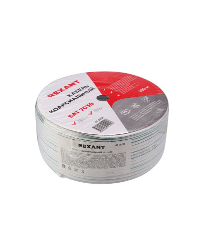 Кабель коаксиальный SAT 703 B, Cu/Al/Cu, 75%, 75Ом, 100м, INDOOR, белый REXANT