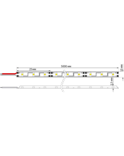 Лента светодиодная 12В, SMD2835, 9,6 Вт/м, 120 LED/м, 6500K, 8мм, 5м, IP20 LAMPER