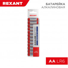 Батарейка алкалиновая AA/LR6, 1,5В, 12 шт, блистер REXANT