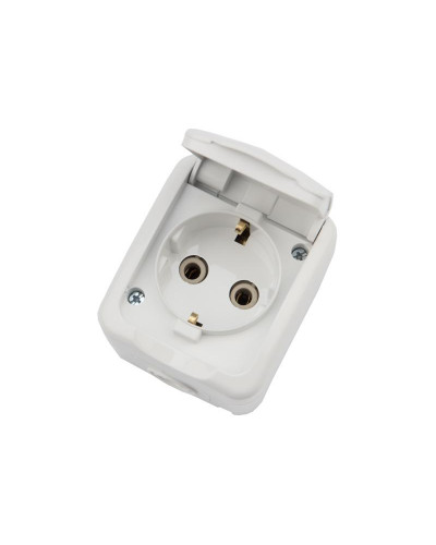 Розетка одноместная Mini OG IP54 с/з, о/у, белая KRANZ