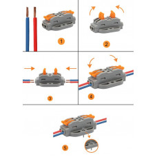 Клемма СМК 222-422P проходная 2 полюса, с монтажной площадкой (0,08-4 мм²), серая (блистер 5 шт./уп.) REXANT