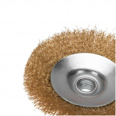 Щетка коническая для УШМ, витая латунированная проволока, 115мм, М14 KRANZ