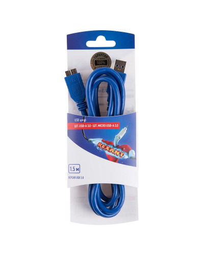 Кабель USB-A 3.0 – micro USB 3.0, 1А, 1,5м, синий REXANT