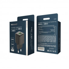 Сетевое зарядное устройство с двумя портами USB-A и Type-C, 25Вт GaN REXANT