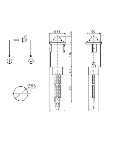 Индикатор Ø8 12В с проводом синий LED (WL-04)  REXANT