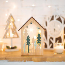 Деревянная фигурка с подсветкой Домик в лесу 19х6х26 см