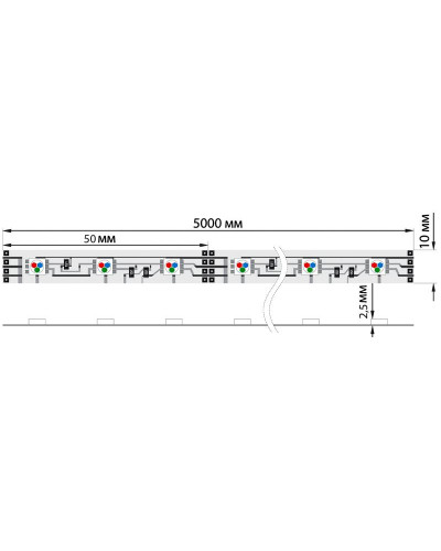 Лента светодиодная 12В, SMD5050, 14,4Вт/м, 60 LED/м, RGB, 10мм, 5м, IP20 LAMPER