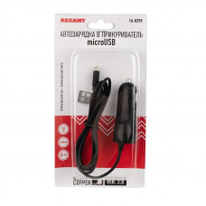 Автозарядка в прикуриватель microUSB (АЗУ) (5 V, 1000 mA) шнур прямой 1.2 м черная REXANT
