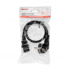 Шнур сетевой, вилка угловая СЕЕ 7/7(Schuko) - разъем IEC 320 C13, кабель 3x1,5 мм², длина 0,5 метра, черный (PVC пакет) REXANT