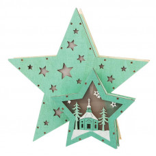 Деревянная фигура с подсветкой Домик Звездочета бирюзовая 26х7х25 см, NEON-NIGHT