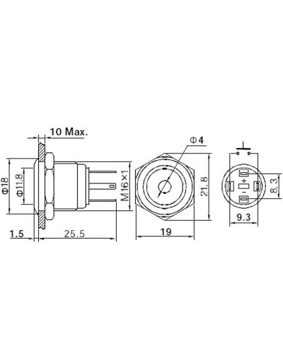 Индикатор металл Ø16 12В подсв/синяя LED (GQ16F-D)  REXANT