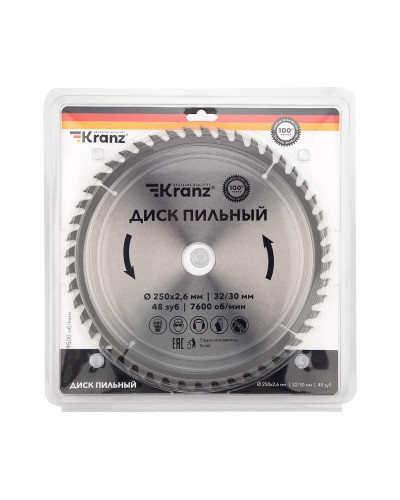 Диск пильный 250 мм х 48 зуб х 32/30 мм KRANZ