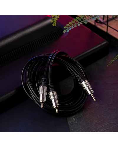 Шнур Стерео 3,5мм - 2 RCA, 1,5м, Gold-металл REXANT