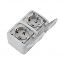 Блок горизонтальный 2 розетки (керамика) Mini OG IP54 с/з, о/у, серый KRANZ